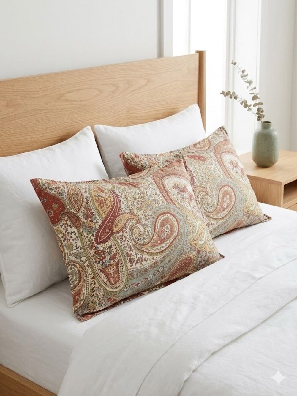 Pottery Barn Harper Standard Pillow Sham Set of 2 Red Green Paisley Cotton Cover